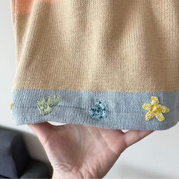 Story Knits Cardigan Sweater Striped Embroidered Details Beach Women size L - Picture 3 of 12